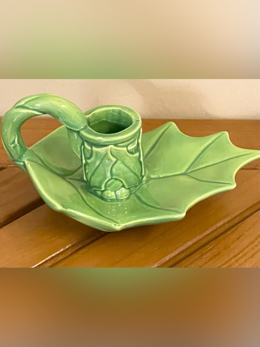Leaf-Shaped Green Ceramic Candle Holder - more pics to come
